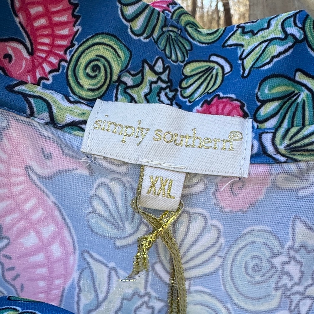 Simply Southern Blue Dress with Pink Seahorse & Green Shell Print - Picture 3 of 8